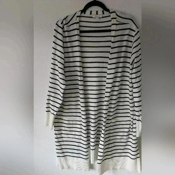 Nine west high slit duster long cardigan, size pxxl or XL, black/white - Picture 2 of 7